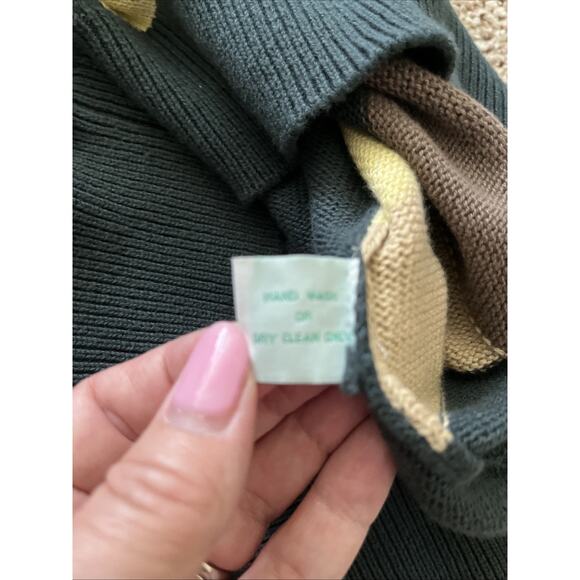 Vintage Orvis Sweater Mens Sz Med Men’s Colorblock Knit Cotton Green Yellow Tan - Picture 6 of 8